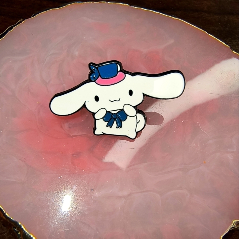 Super Cute White and Blue Dog with hat & bow Pin CINNAMAROLL Hello Kitty Sanrio